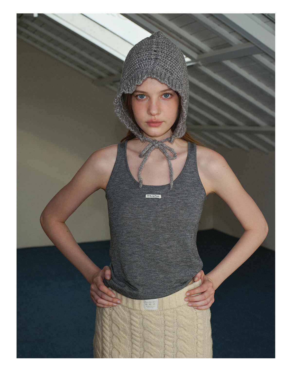 Women's Punk Wool Cap With Lace Detailing, Warm And Brimless Adult Hat