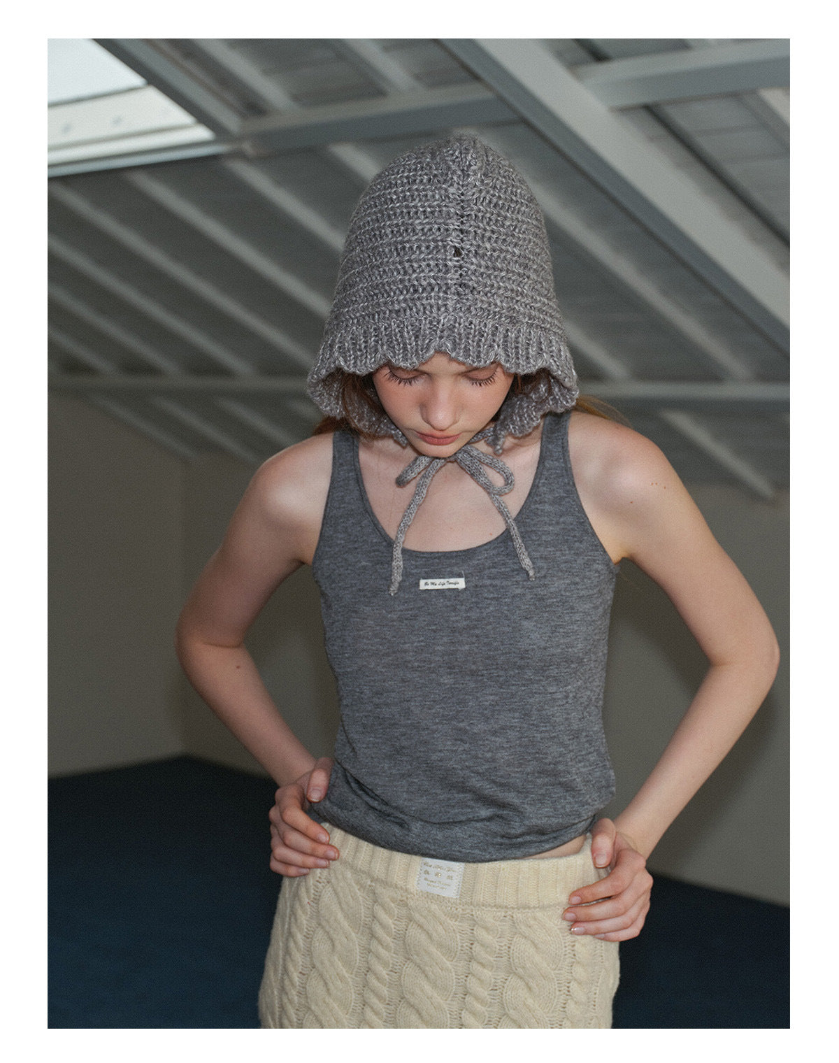 Women's Punk Wool Cap With Lace Detailing, Warm And Brimless Adult Hat