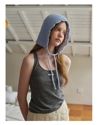 Women's Punk Wool Cap With Lace Detailing, Warm And Brimless Adult Hat
