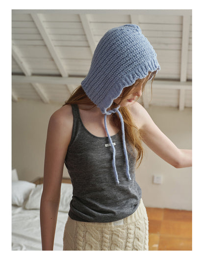 Women's Punk Wool Cap With Lace Detailing, Warm And Brimless Adult Hat