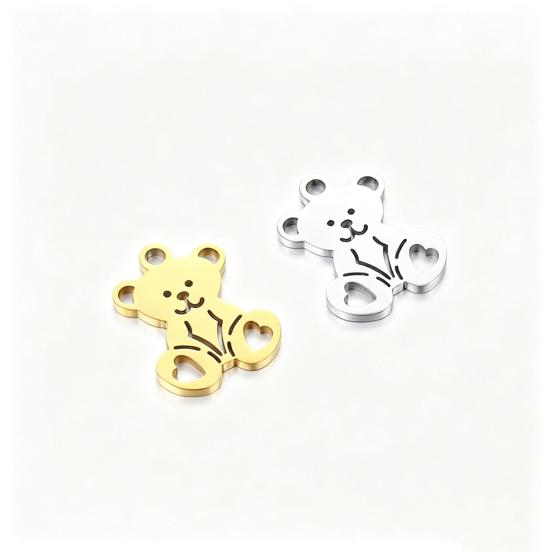 Little Bear Pendant In 304 Stainless Steel With Electroplated Finish, Original Design Jewelry Accessory In Steel Color