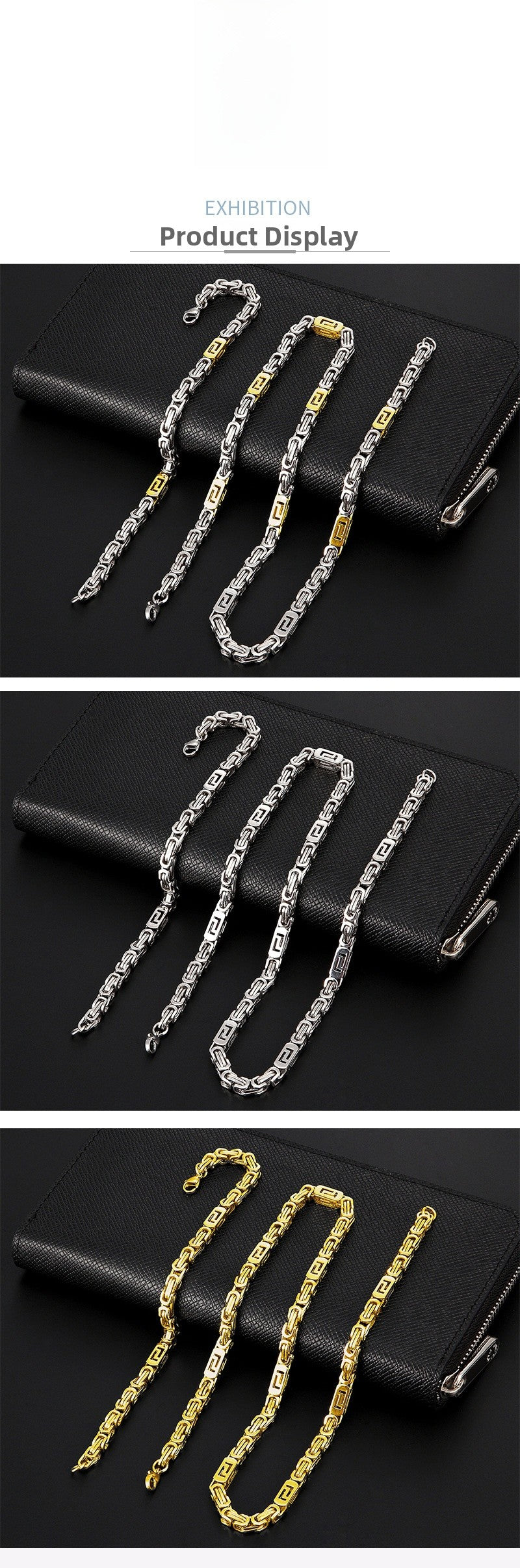 Handmade Geometric Necklace In Steel Color With Titanium Steel Pendant And Paperclip Chain