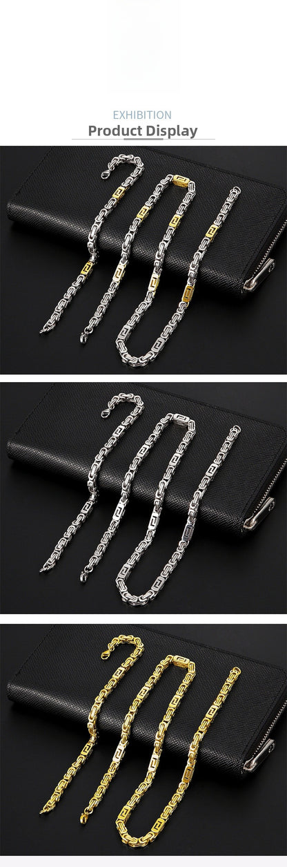 Handmade Geometric Necklace In Steel Color With Titanium Steel Pendant And Paperclip Chain