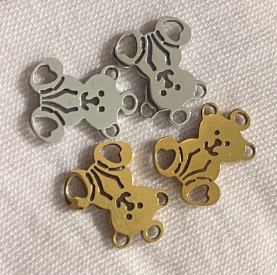 Little Bear Pendant In 304 Stainless Steel With Electroplated Finish, Original Design Jewelry Accessory In Steel Color