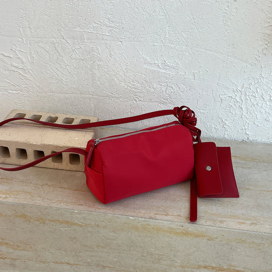 Solid Color Pillow Shape Bag With Sewing Thread Detail, Single Shoulder Strap, Perfect For Summer