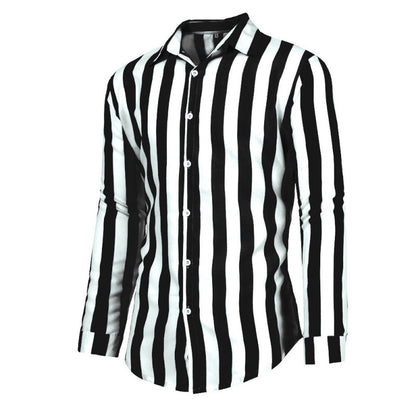 Casual Stripe Long Sleeve Men's Shirt In Polyester Fabric With Printing Craft And Lapel Collar