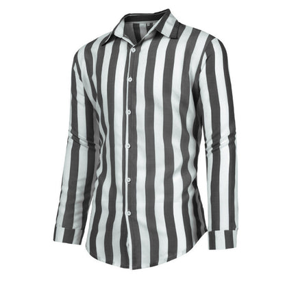 Casual Stripe Long Sleeve Men's Shirt In Polyester Fabric With Printing Craft And Lapel Collar
