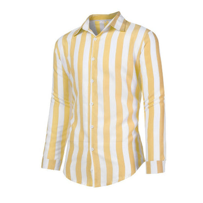 Casual Stripe Long Sleeve Men's Shirt In Polyester Fabric With Printing Craft And Lapel Collar