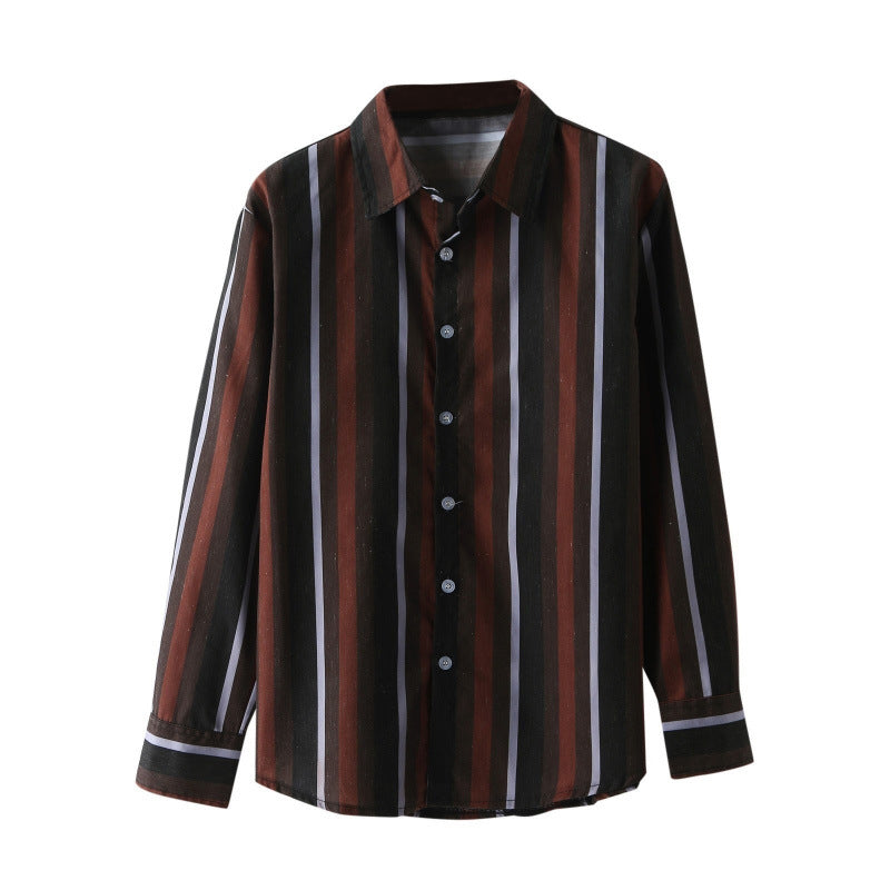 Casual Stripe Long Sleeve Men's Shirt In Polyester Fabric With Printing Craft And Lapel Collar