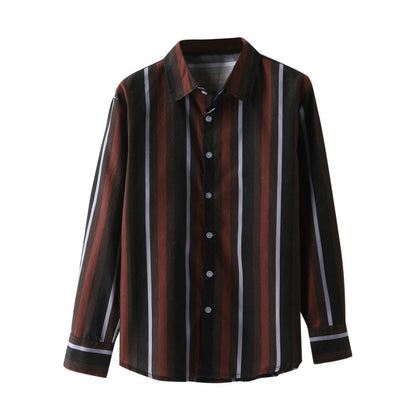 Casual Stripe Long Sleeve Men's Shirt In Polyester Fabric With Printing Craft And Lapel Collar