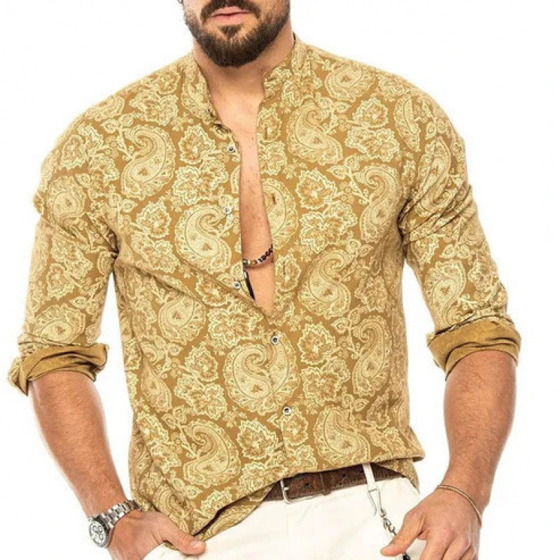 Casual Stripe Long Sleeve Men's Shirt In Polyester Fabric With Printing Craft And Lapel Collar