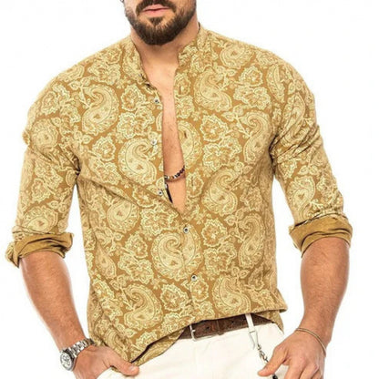 Casual Stripe Long Sleeve Men's Shirt In Polyester Fabric With Printing Craft And Lapel Collar