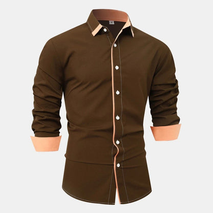 Stripe Business Long Sleeve Men's Shirt In 4-Way Stretch Fabric With Lapel Collar, Suitable For Summer