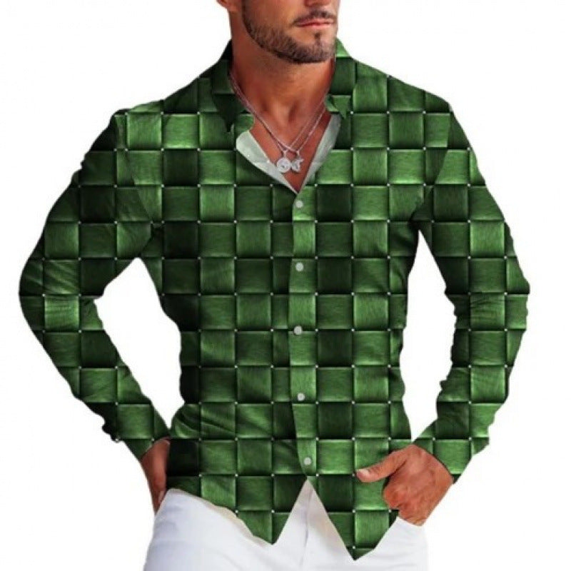 Casual Stripe Long Sleeve Men's Shirt In Polyester Fabric With Printing Craft And Lapel Collar