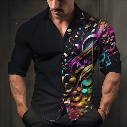 Casual Stripe Long Sleeve Men's Shirt In Polyester Fabric With Printing Craft And Lapel Collar