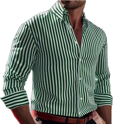 Stripe Business Long Sleeve Men's Shirt In 4-Way Stretch Fabric With Lapel Collar, Suitable For Summer