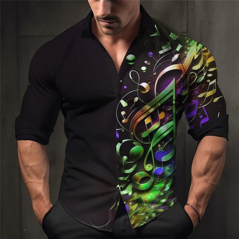 Casual Stripe Long Sleeve Men's Shirt In Polyester Fabric With Printing Craft And Lapel Collar