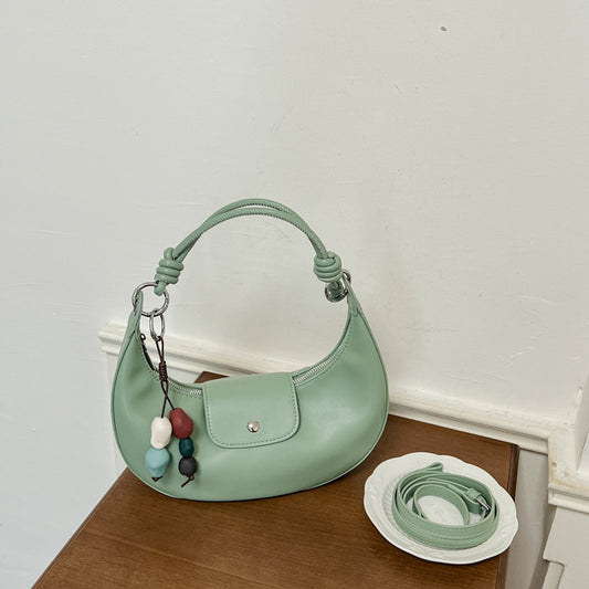 Solid Color PU Leather Dumpling Shape Shoulder Bag For Women Featuring Sewing Thread Detail, Perfect For Spring And Summer