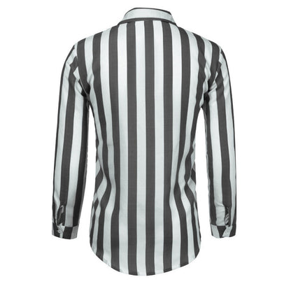 Casual Stripe Long Sleeve Men's Shirt In Polyester Fabric With Printing Craft And Lapel Collar