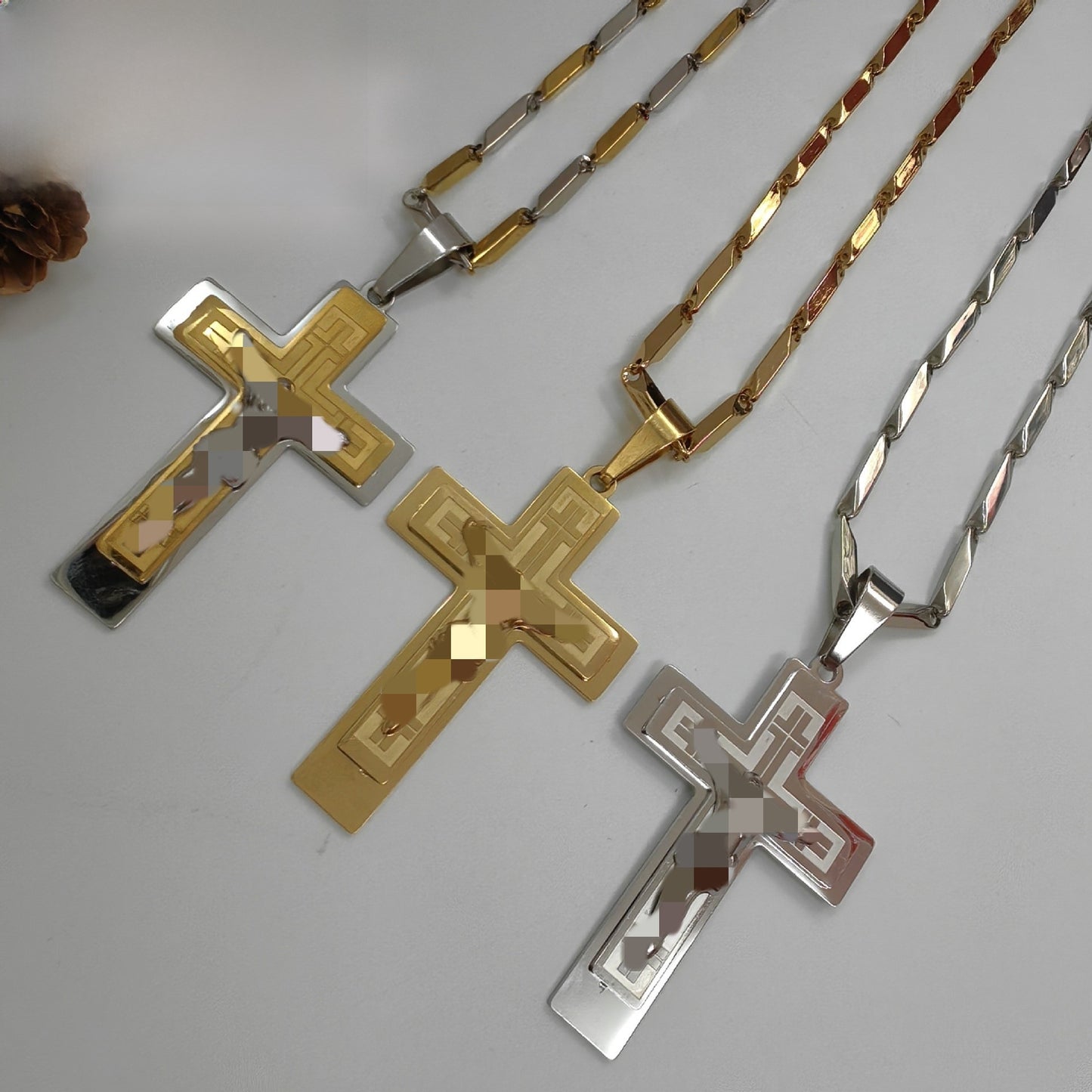 Men's Cross Pendant In 304 Stainless Steel With Steel Color Finish