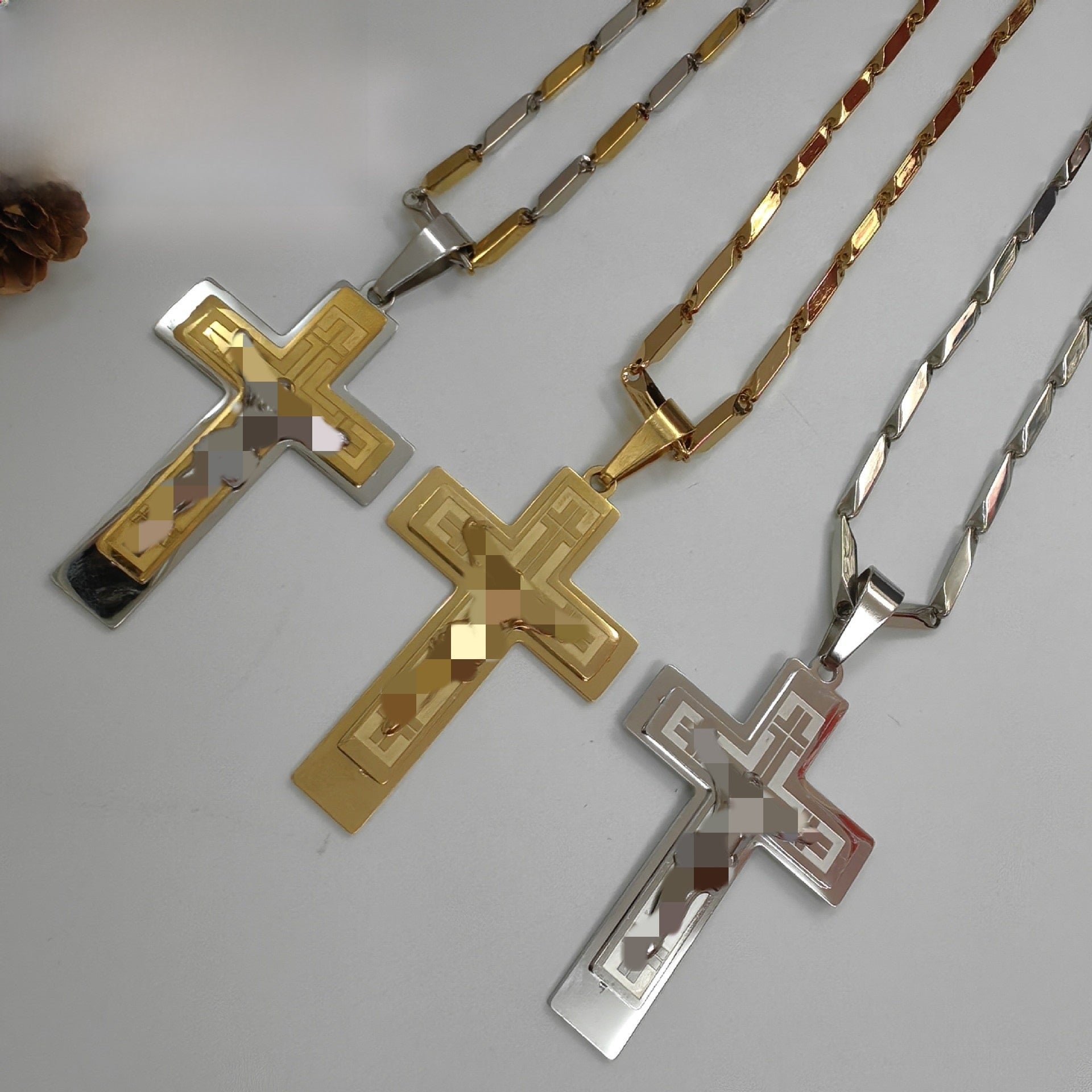 Men's Cross Pendant In 304 Stainless Steel With Steel Color Finish