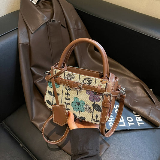 Color Block Square Bag In PU Leather With Sewing Thread Detail, Single Shoulder Strap For Spring And Summer
