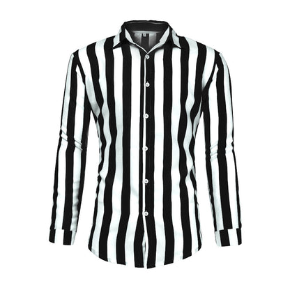 Casual Stripe Long Sleeve Men's Shirt In Polyester Fabric With Printing Craft And Lapel Collar