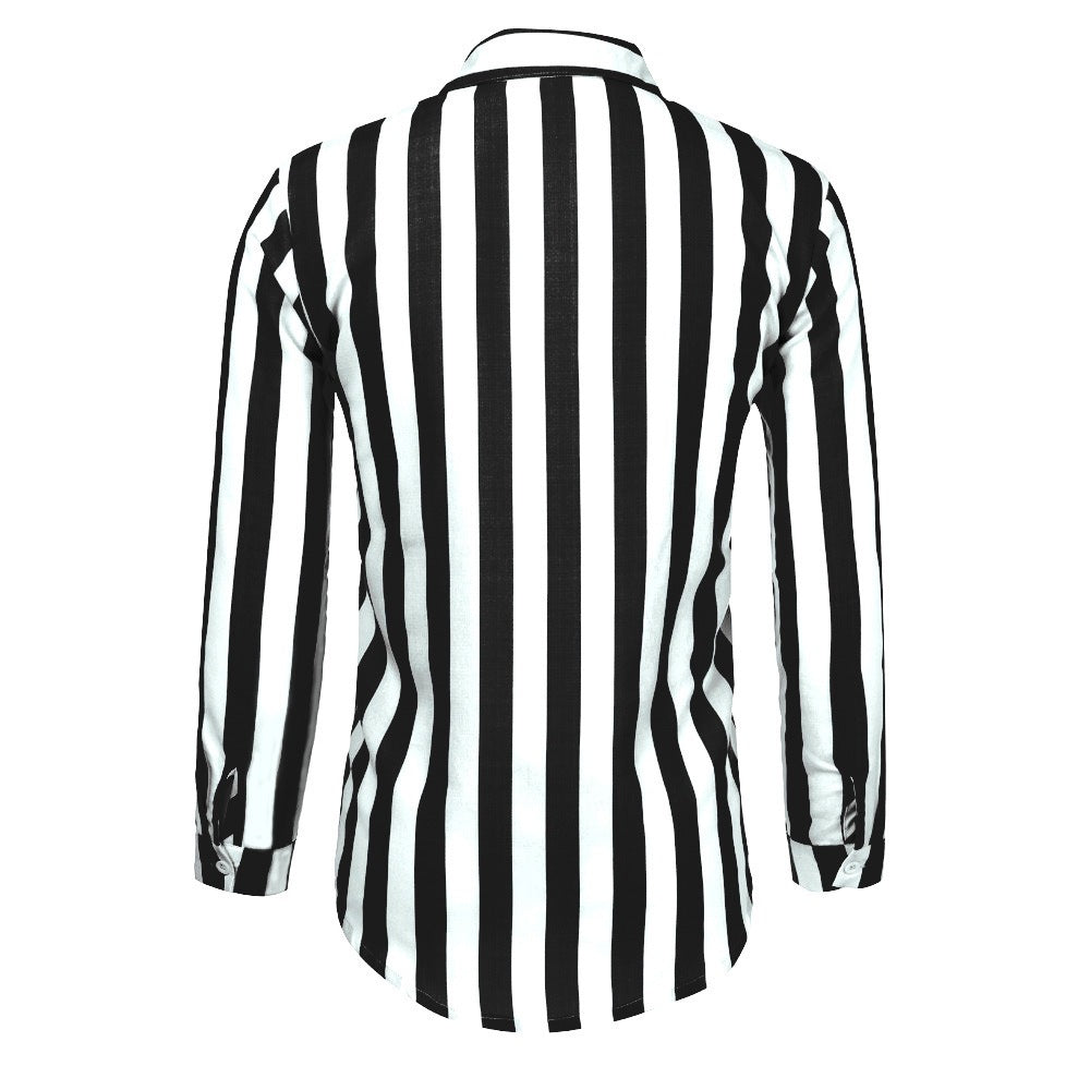 Casual Stripe Long Sleeve Men's Shirt In Polyester Fabric With Printing Craft And Lapel Collar