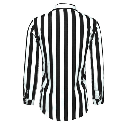 Casual Stripe Long Sleeve Men's Shirt In Polyester Fabric With Printing Craft And Lapel Collar