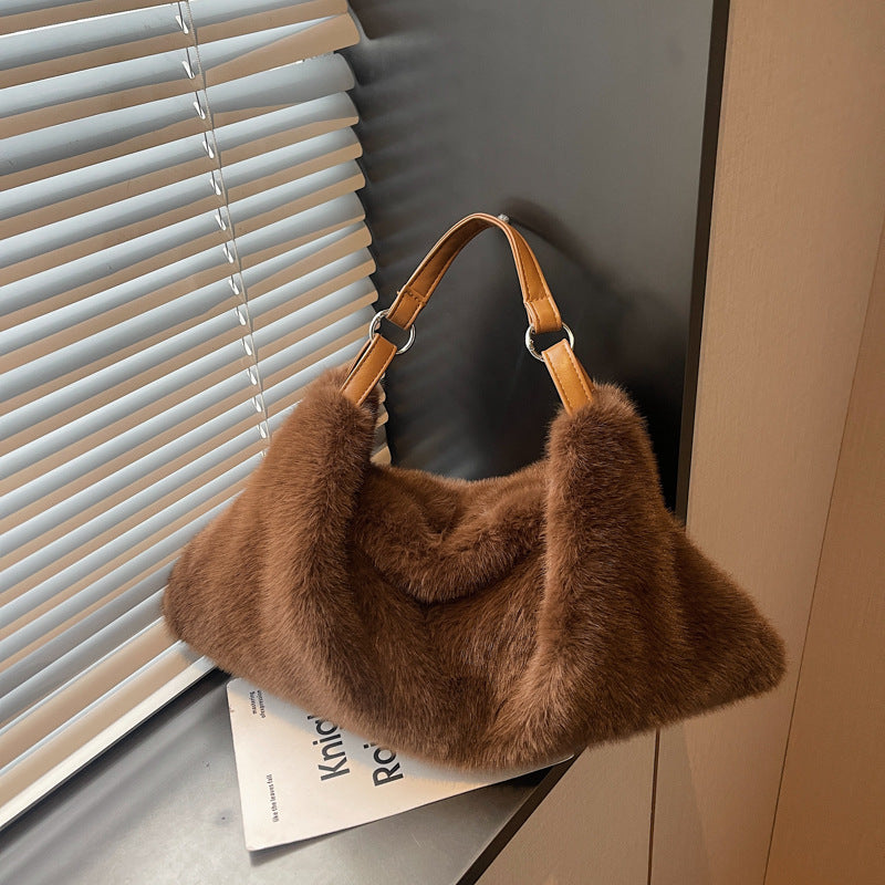Solid Color Square Plush Shoulder Bag For Women With Sewing Thread Detail And Single Shoulder Strap, Perfect For Summer