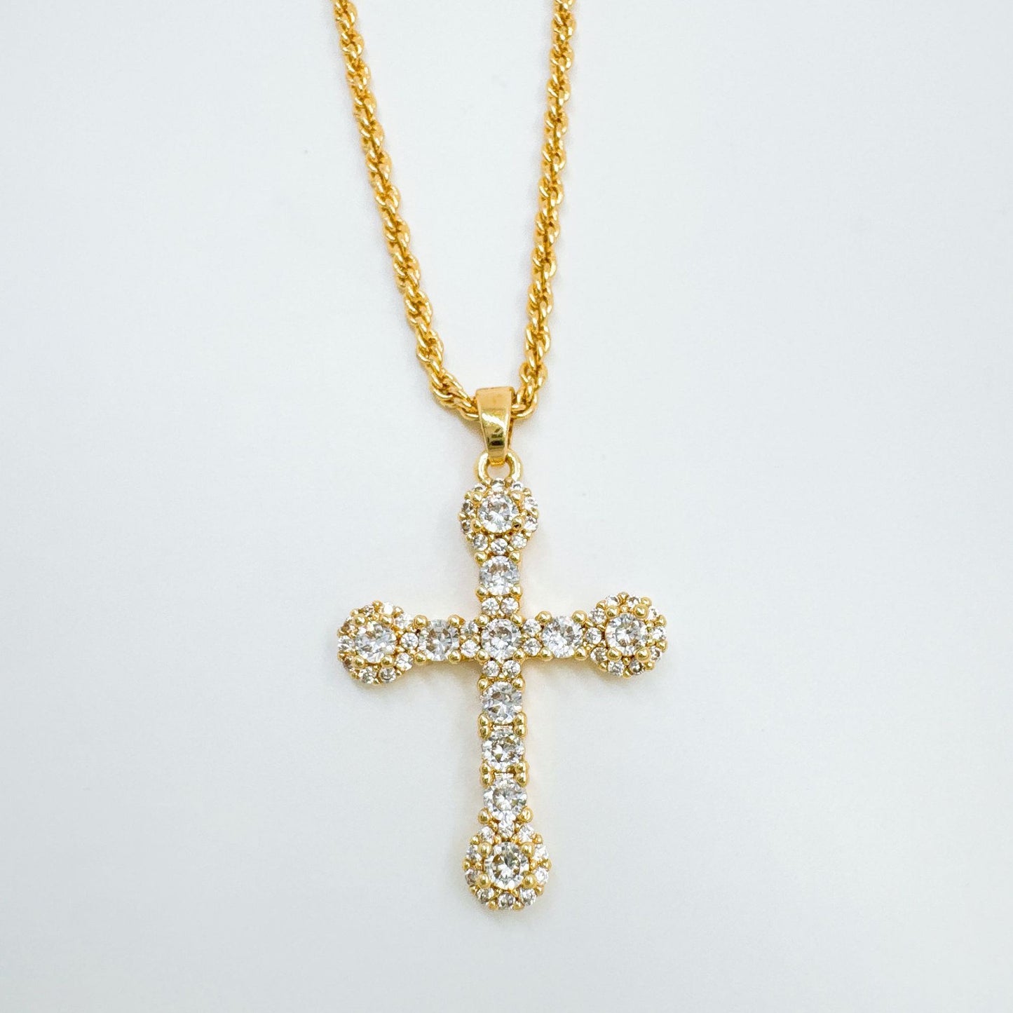 Cross Necklace In Copper With 18K Real Gold Plating Featuring Zircon Inlay