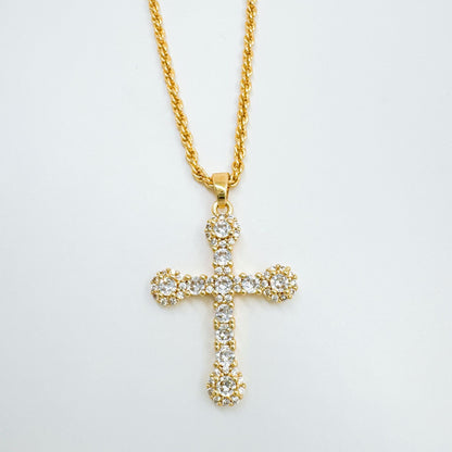 Cross Necklace In Copper With 18K Real Gold Plating Featuring Zircon Inlay