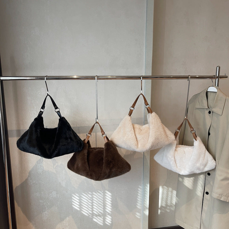 Solid Color Square Plush Shoulder Bag For Women With Sewing Thread Detail And Single Shoulder Strap, Perfect For Summer