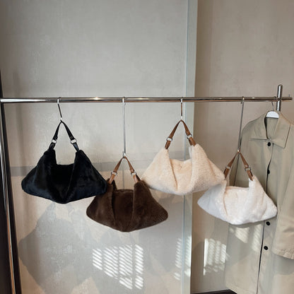 Solid Color Square Plush Shoulder Bag For Women With Sewing Thread Detail And Single Shoulder Strap, Perfect For Summer
