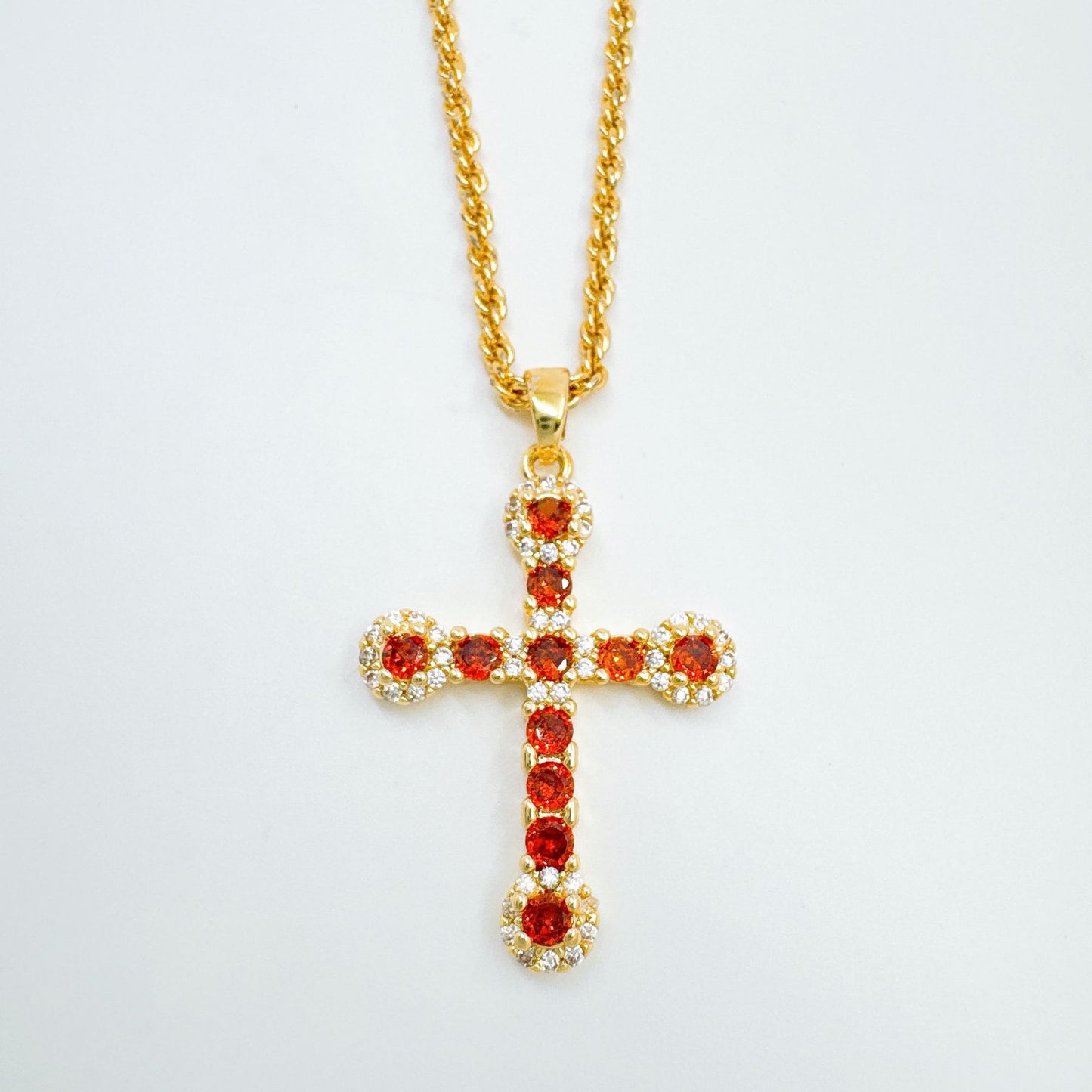 Cross Necklace In Copper With 18K Real Gold Plating Featuring Zircon Inlay