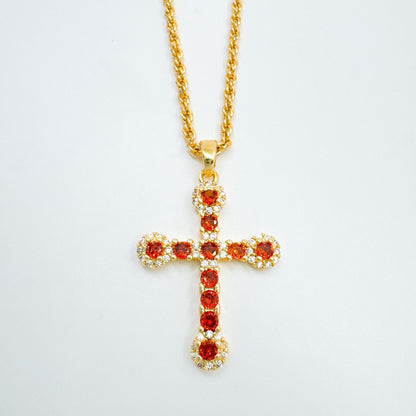 Cross Necklace In Copper With 18K Real Gold Plating Featuring Zircon Inlay