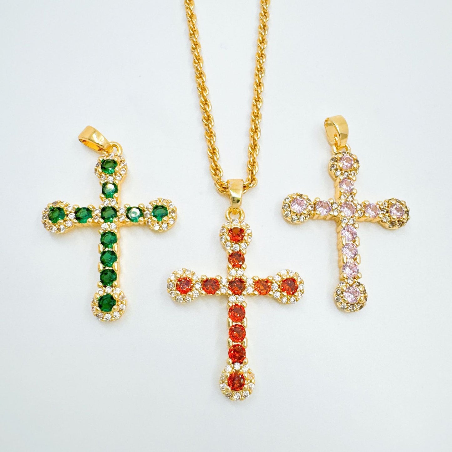 Cross Necklace In Copper With 18K Real Gold Plating Featuring Zircon Inlay