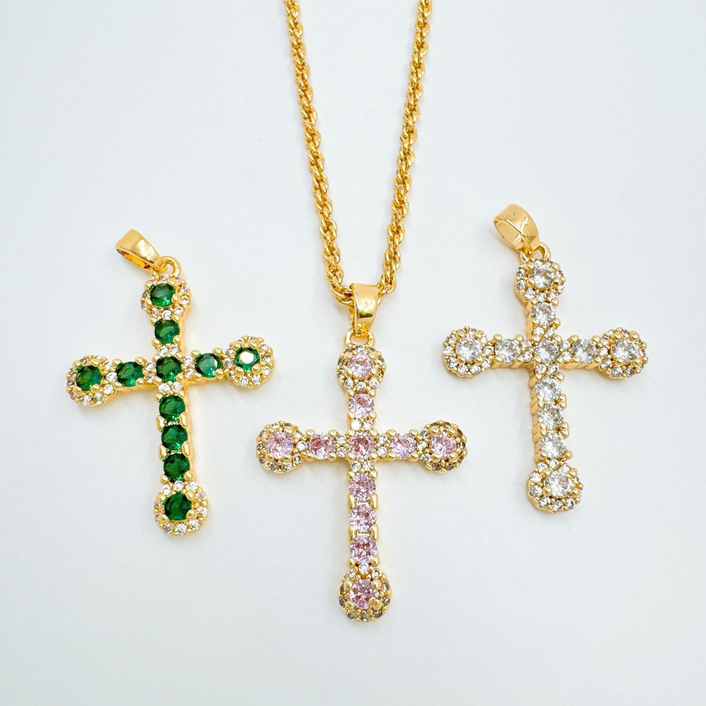 Cross Necklace In Copper With 18K Real Gold Plating Featuring Zircon Inlay