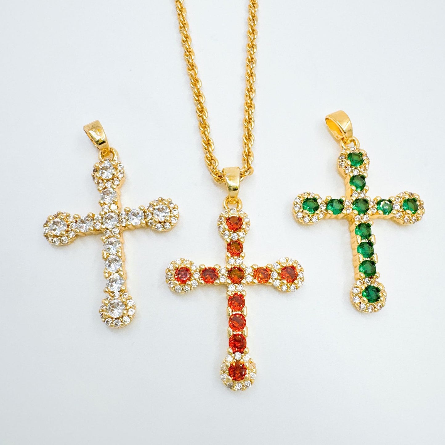 Cross Necklace In Copper With 18K Real Gold Plating Featuring Zircon Inlay