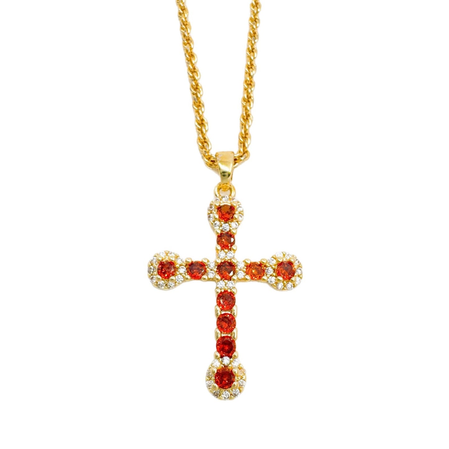 Cross Necklace In Copper With 18K Real Gold Plating Featuring Zircon Inlay