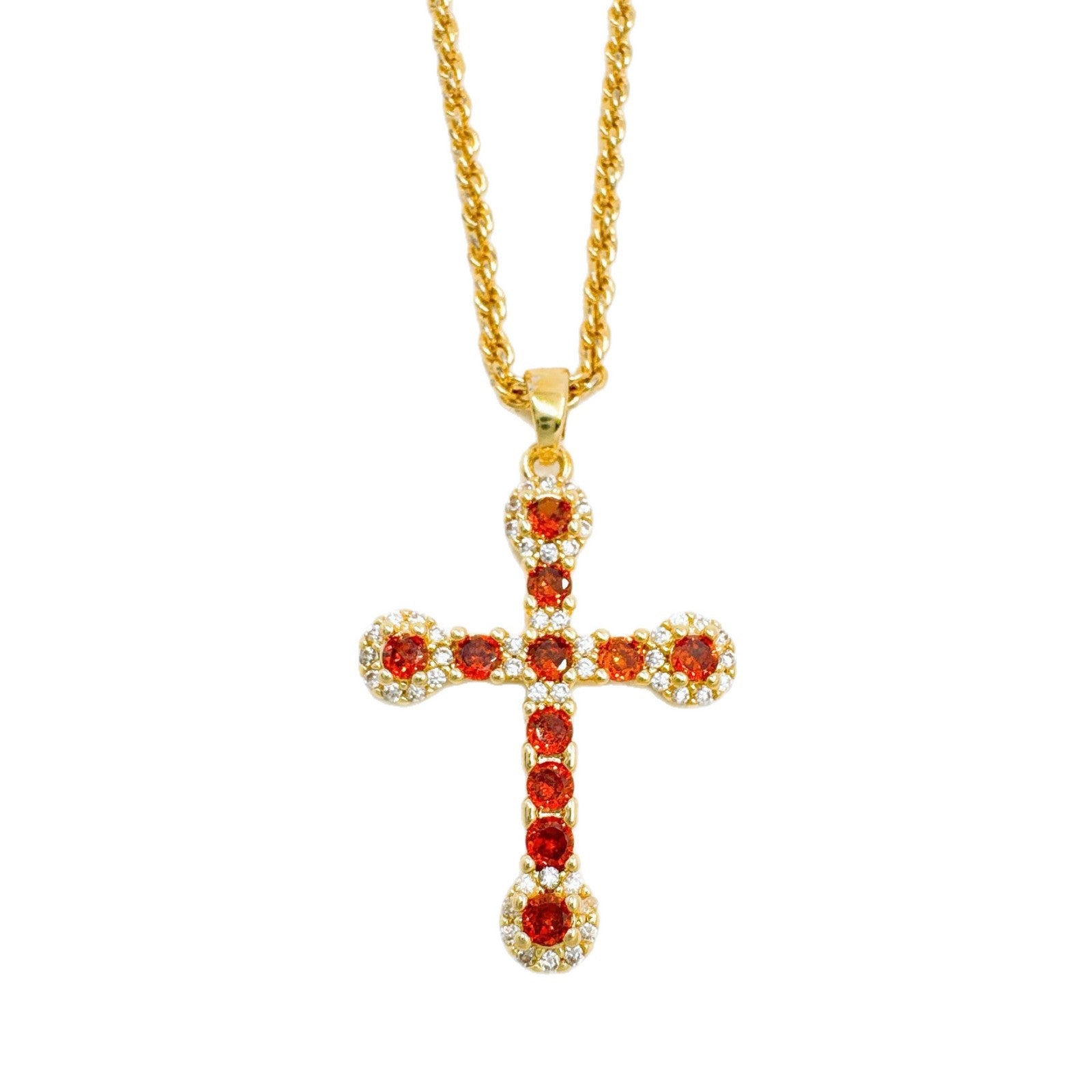 Cross Necklace In Copper With 18K Real Gold Plating Featuring Zircon Inlay