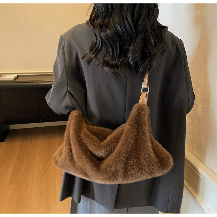 Solid Color Square Plush Shoulder Bag For Women With Sewing Thread Detail And Single Shoulder Strap, Perfect For Summer