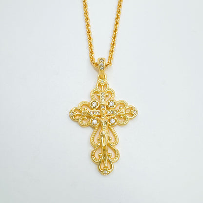 Vintage Style Cross Pendant Necklace For Women With 18K Real Gold Plated Copper Pendant And Cable Chain