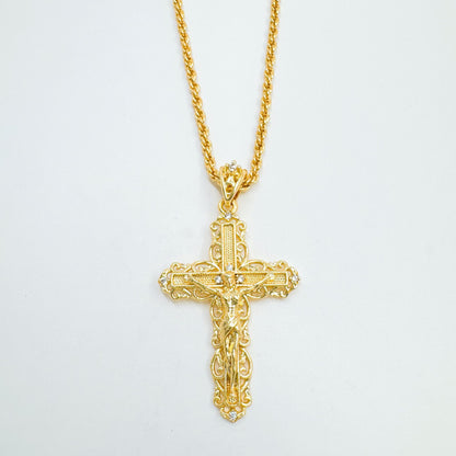 Vintage Style Cross Pendant Necklace For Women With 18K Real Gold Plated Copper Pendant And Cable Chain