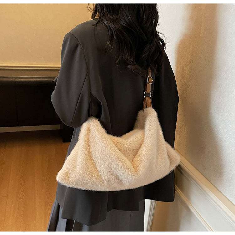 Solid Color Square Plush Shoulder Bag For Women With Sewing Thread Detail And Single Shoulder Strap, Perfect For Summer
