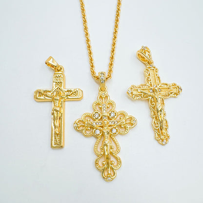 Vintage Style Cross Pendant Necklace For Women With 18K Real Gold Plated Copper Pendant And Cable Chain
