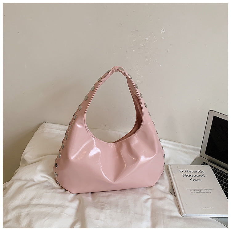 Solid Color Square PU Leather Shoulder Bag For Women With Rivet Detail, Perfect For Summer