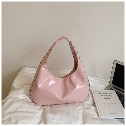 Solid Color Square PU Leather Shoulder Bag For Women With Rivet Detail, Perfect For Summer