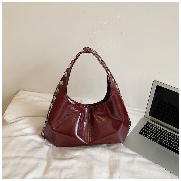 Solid Color Square PU Leather Shoulder Bag For Women With Rivet Detail, Perfect For Summer