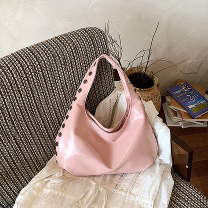 Solid Color Square PU Leather Shoulder Bag For Women With Rivet Detail, Perfect For Summer